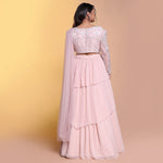 Load image into Gallery viewer, Peach dramatic indowestern lehenga
