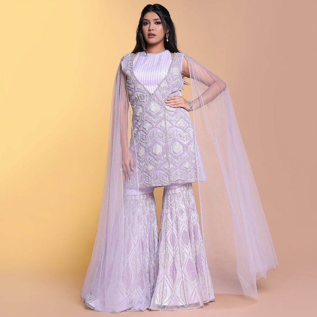 Lavender sharara with long jacket