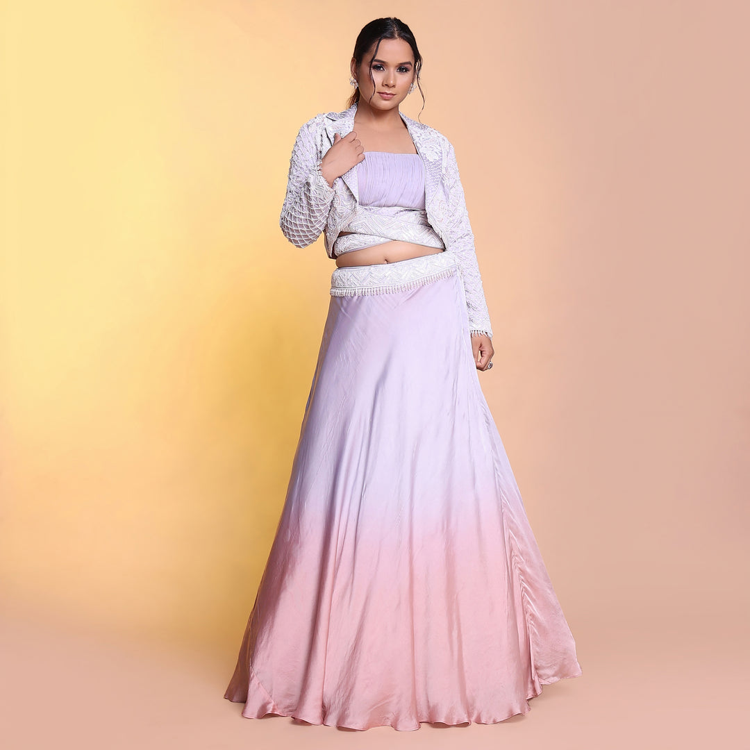 Ombrae lehenga with jacket style indowestern