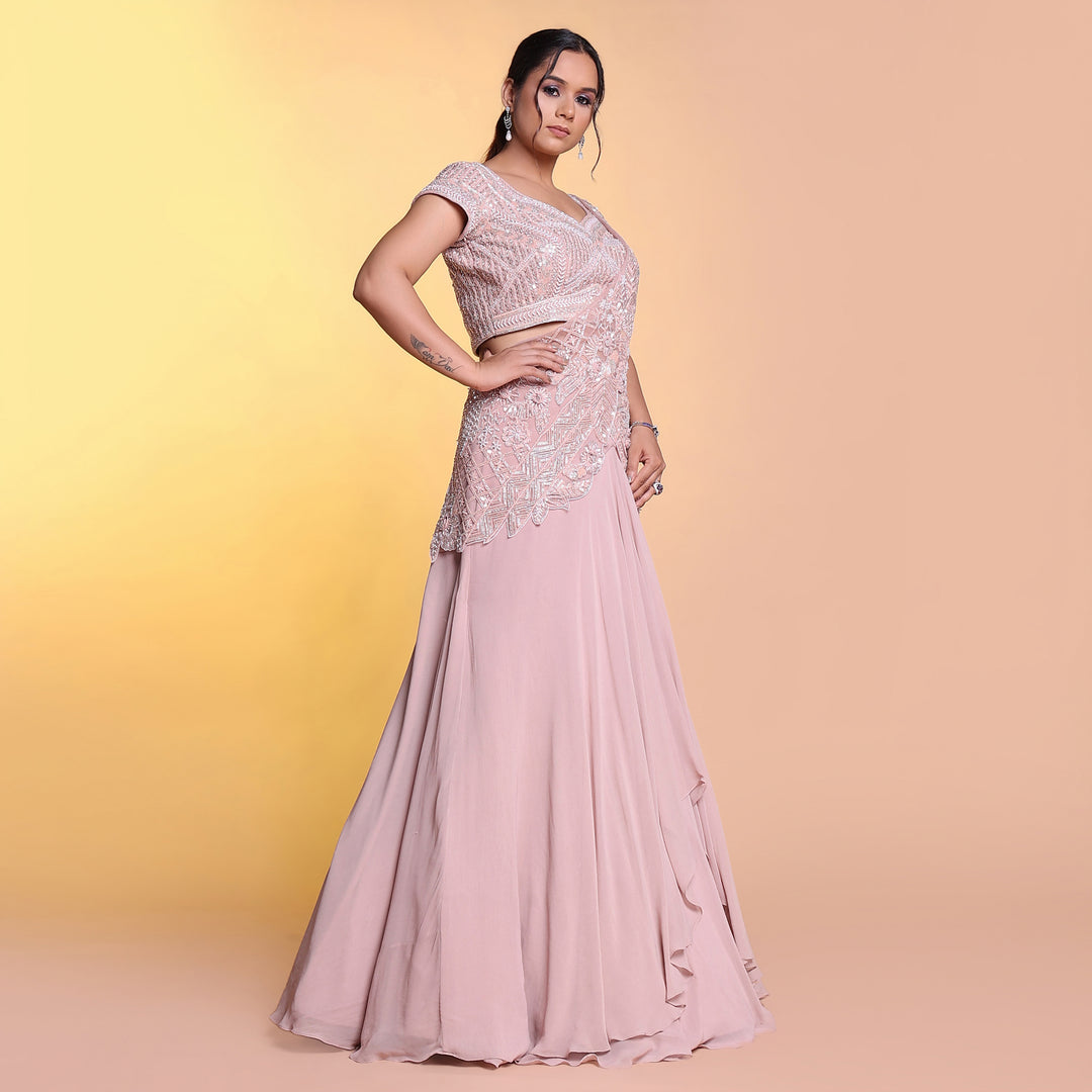 Onion pink drape indowestern