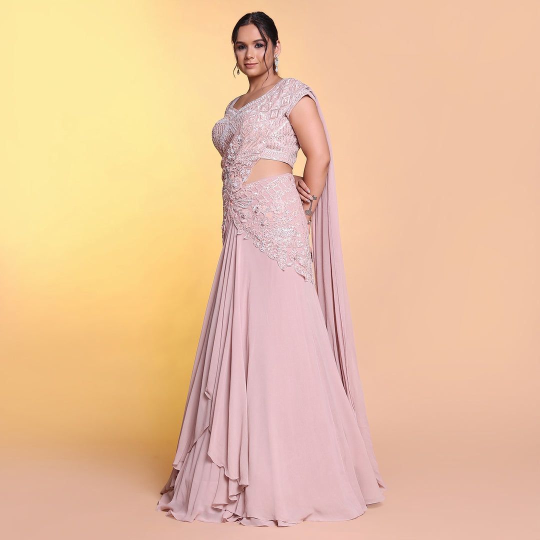 Onion pink drape indowestern