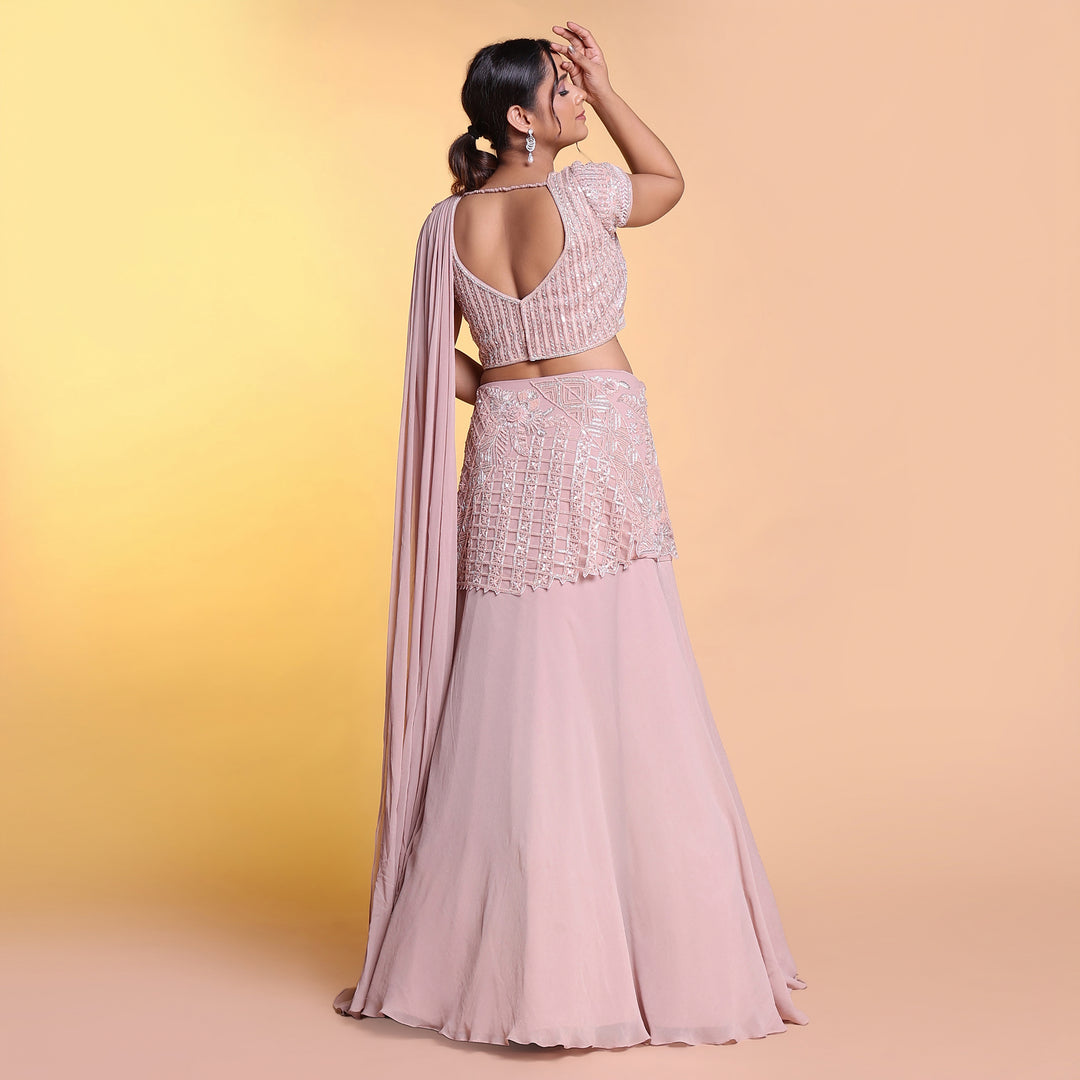 Onion pink drape indowestern