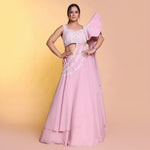 Load image into Gallery viewer, Shimmer Pink dramatic drape indowestern
