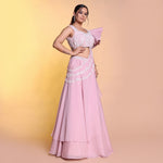 Load image into Gallery viewer, Shimmer Pink dramatic drape indowestern

