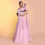 Load image into Gallery viewer, Shimmer Pink dramatic drape indowestern
