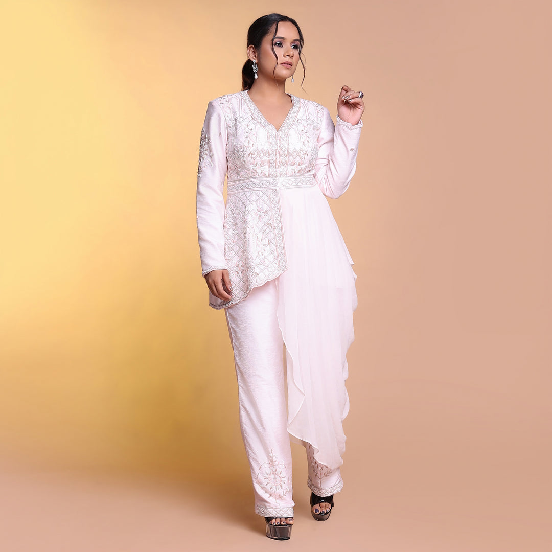 Ivory conceptual blazer with pleating