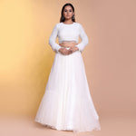 Load image into Gallery viewer, Off white indowestern with a touch of multicolour blouse
