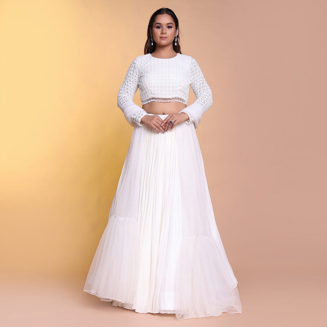 Off white indowestern with a touch of multicolour blouse