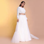 Load image into Gallery viewer, Off white indowestern with a touch of multicolour blouse
