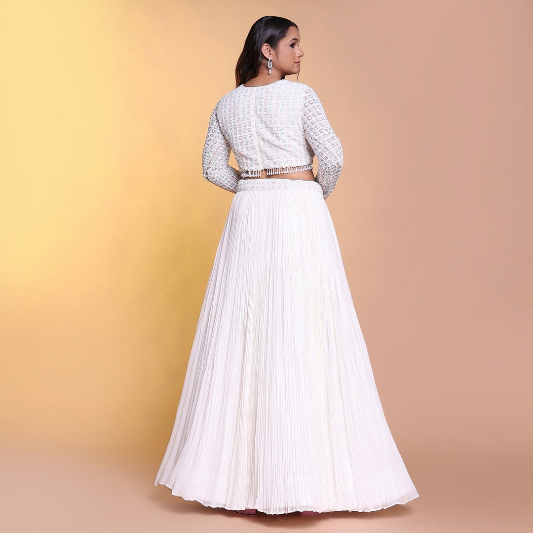 Off white indowestern with a touch of multicolour blouse