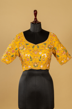 Load image into Gallery viewer, Ivory crush tissue resham &amp; zardosi embroidered saree paired with  yellow blouse

