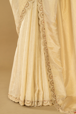 Load image into Gallery viewer, Ivory crush tissue resham &amp; zardosi embroidered saree paired with  yellow blouse
