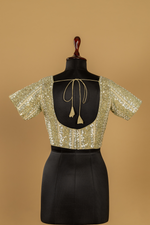 Load image into Gallery viewer, Lemon Yellow Tissue sequence embroidered saree paired with stitched blouse
