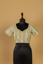 Load image into Gallery viewer, Lemon Yellow Tissue sequence embroidered saree paired with stitched blouse
