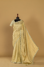 Load image into Gallery viewer, Lemon Yellow Tissue sequence embroidered saree paired with stitched blouse
