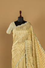 Load image into Gallery viewer, Lemon Yellow Tissue sequence embroidered saree paired with stitched blouse
