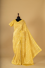 Load image into Gallery viewer, Lemon Yellow Tissue stripe saree paired with embroidered blouse
