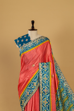 Load image into Gallery viewer, Modal Silk Bandhej print with gota dori work paired with unstitched blouse
