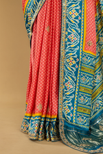 Load image into Gallery viewer, Modal Silk Bandhej print with gota dori work paired with unstitched blouse
