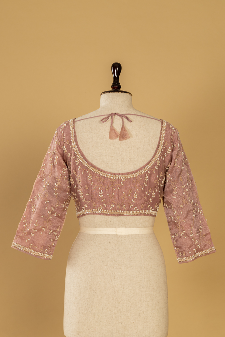 Old Rose Embroidered Tissue Saree