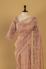 Load image into Gallery viewer, Old Rose Embroidered Tissue Saree
