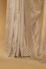Load image into Gallery viewer, Peach soft Tissue katdana &amp; stone work paired with stitched blouse
