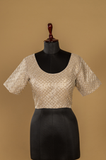 Load image into Gallery viewer, Peach soft Tissue katdana &amp; stone work paired with stitched blouse
