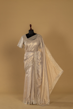 Load image into Gallery viewer, Peach soft Tissue katdana &amp; stone work paired with stitched blouse
