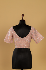 Load image into Gallery viewer, Pink Crush Tissue Saree paired with sequence embroiderd blouse
