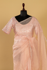 Load image into Gallery viewer, Pink Crush Tissue Saree paired with sequence embroiderd blouse
