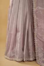 Load image into Gallery viewer, Purple georgette tissue saree paired with stitched embroidered saree
