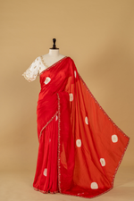 Load image into Gallery viewer, Red Habutai silk zardosi saree paired with white contrast blouse
