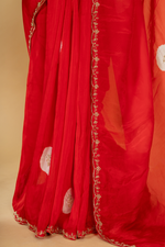 Load image into Gallery viewer, Red Habutai silk zardosi saree paired with white contrast blouse

