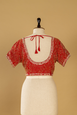 Load image into Gallery viewer, Red banarasi tissue gota saree paired with katdana embroidered blouse
