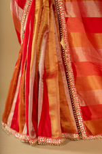 Load image into Gallery viewer, Red banarasi tissue gota saree paired with katdana embroidered blouse
