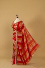 Load image into Gallery viewer, Red banarasi tissue gota saree paired with katdana embroidered blouse
