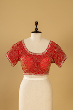 Load image into Gallery viewer, Red banarasi tissue gota saree paired with katdana embroidered blouse
