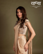 Load image into Gallery viewer, Pre-stitched champagne gold satin saree