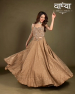 Load image into Gallery viewer, Geometric-patterned bodice with champagne-gold skirt