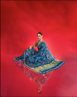 Load image into Gallery viewer, Blue gajji silk bandhani Saree with lagdi patta pallu and gotapatti work border with running blouse