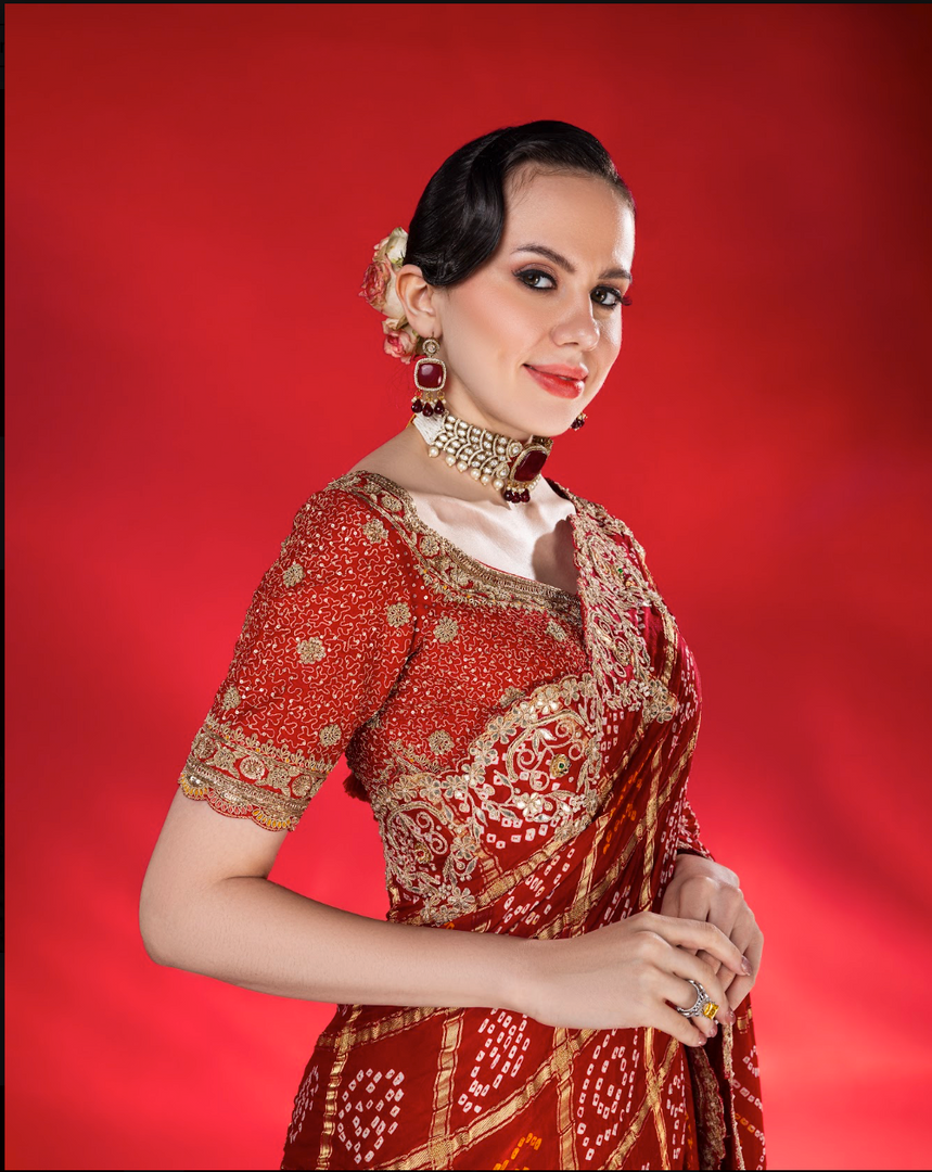 Red gajji silk gharchola Saree with running blouse