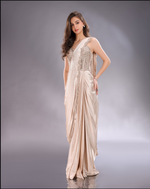 Load image into Gallery viewer, Golden drape Saree &amp; heavy work blouse