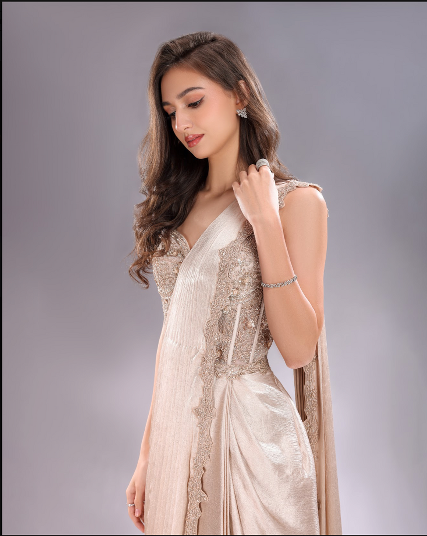 Golden drape Saree & heavy work blouse