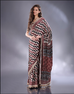 Load image into Gallery viewer, Ajrak print satin Saree with heavy unstitched blouse