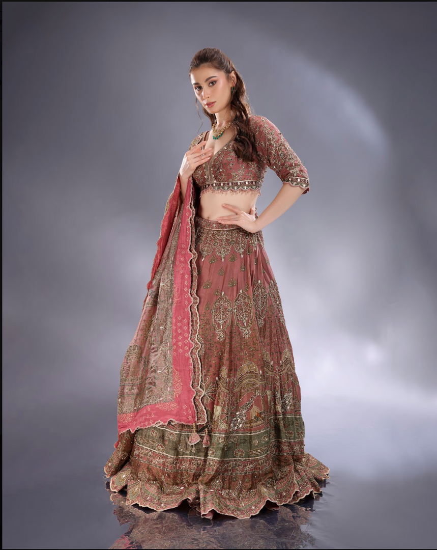 Dark onion crepe silk Lehenga