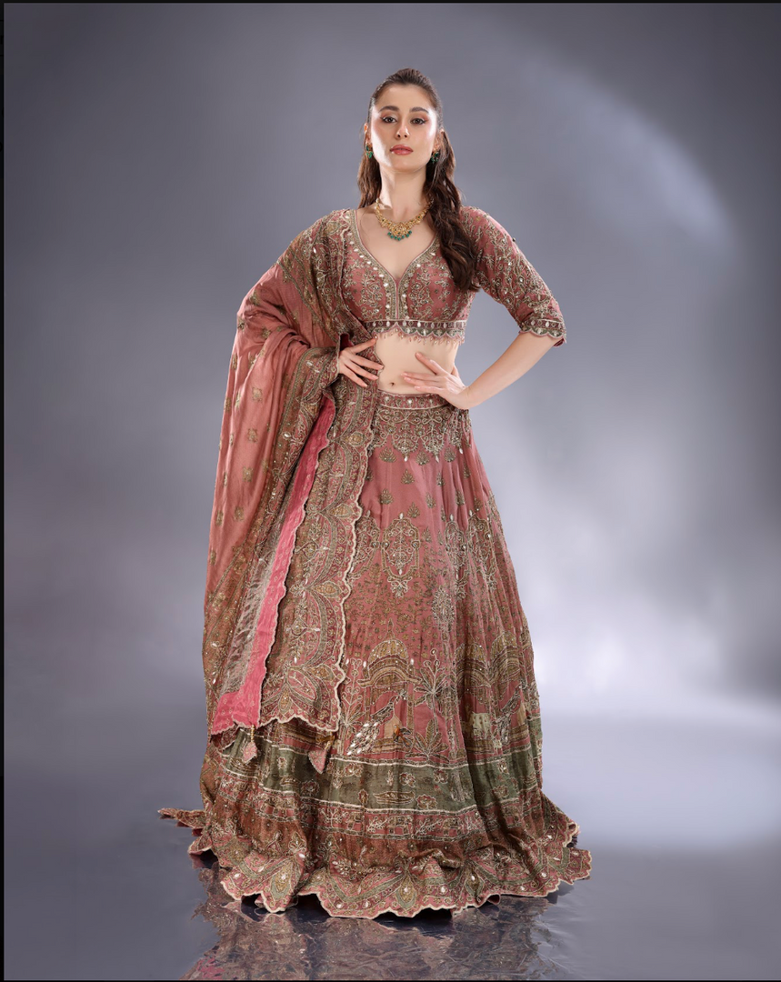 Dark onion crepe silk Lehenga