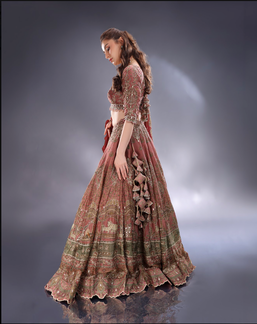 Dark onion crepe silk Lehenga