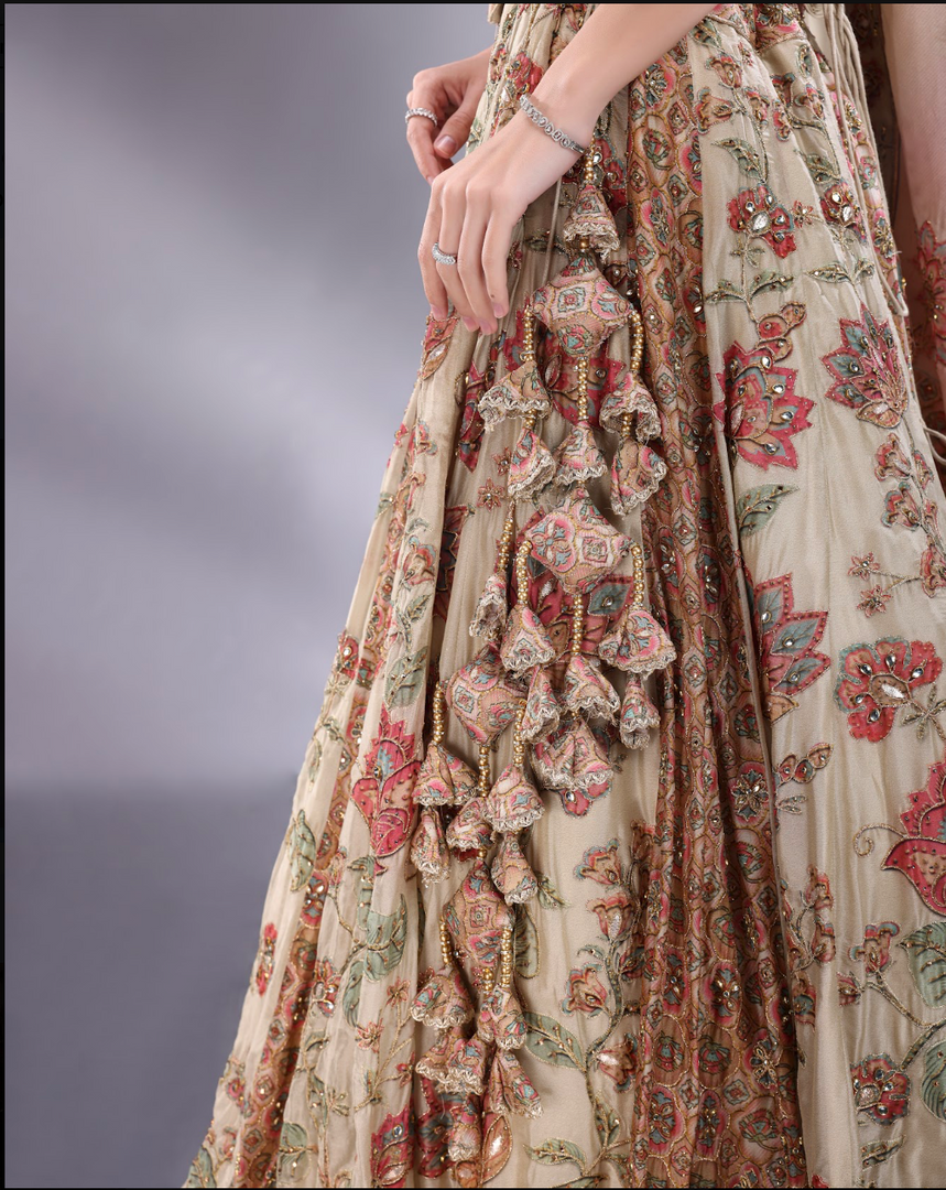 Pista green crepe silk Lehenga blouse and dupatta same fabric