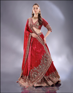 Load image into Gallery viewer, Red crepe silk Lehenga blouse and dupatta same fabric