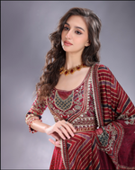 Load image into Gallery viewer, Wine shaded crepe silk Lehenga blouse and dupatta same fabric
